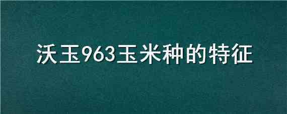 沃玉963玉米种的特征（沃玉3号玉米品种简介）