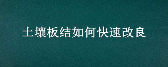 土壤板结如何快速改良