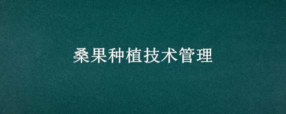 桑果种植技术管理（果桑种植技术与管理）