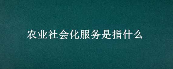 农业社会化服务是指什么（什么是农业社会化服务?）