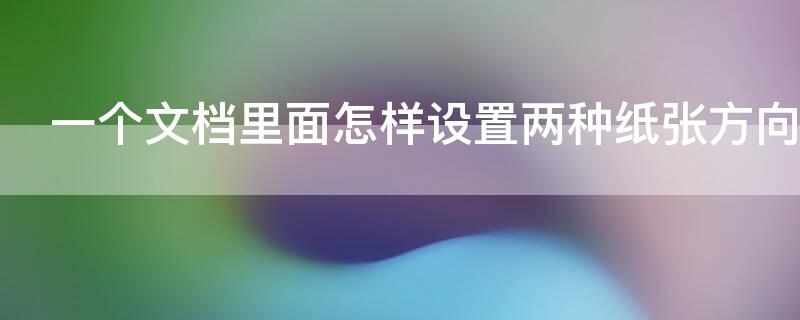 一个文档里面怎样设置两种纸张方向（一个文档里面怎样设置两种纸张方向wps）
