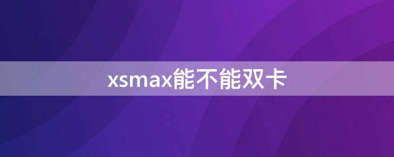 xsmax能不能双卡 xsmax可以双卡吗