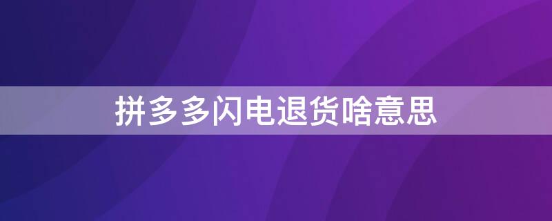 拼多多闪电退货啥意思（拼多多闪电退货啥意思呀）