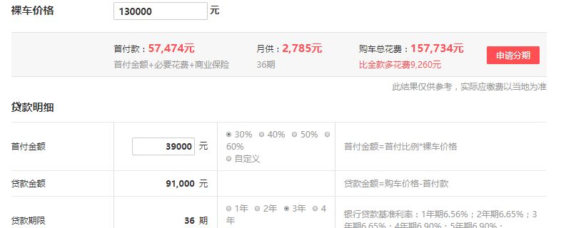 13万车首付和月供多少