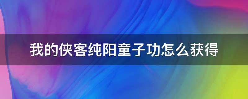 我的侠客纯阳童子功怎么获得（我是侠客纯阳童子功）