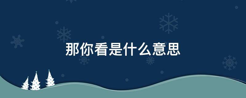 那你看是什么意思 那你看,意思