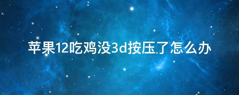 苹果12吃鸡没3d按压了怎么办 苹果13pro吃鸡没3d按压了怎么办