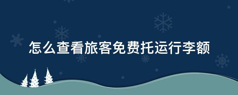 怎么查看旅客免费托运行李额（如何查看飞机免费托运额）