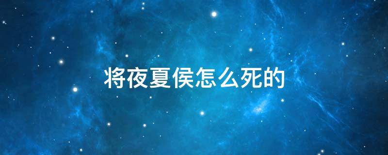将夜夏侯怎么死的 将夜夏侯什么实力