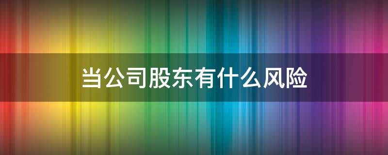 当公司股东有什么风险 当股东有没有风险