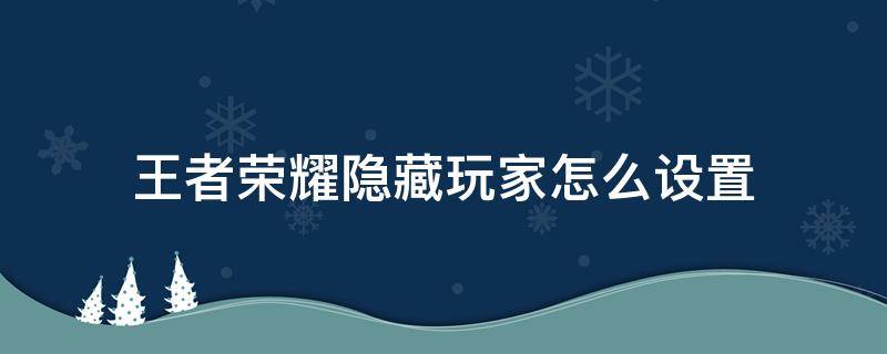 王者荣耀隐藏玩家怎么设置 王者怎么设置隐藏用户