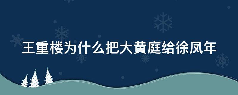 王重楼为什么把大黄庭给徐凤年 王重楼的大黄庭是什么修为