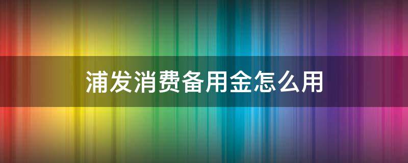 浦发消费备用金怎么用（浦发消费备用金怎么用安全）