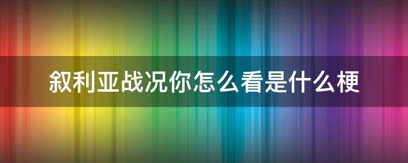 叙利亚战况你怎么看是什么梗（你对叙利亚局势怎么看是什么梗）