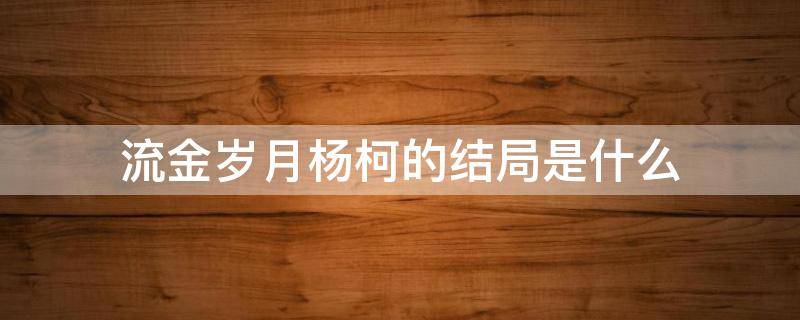 流金岁月杨柯的结局是什么 流金岁月杨柯人物结局