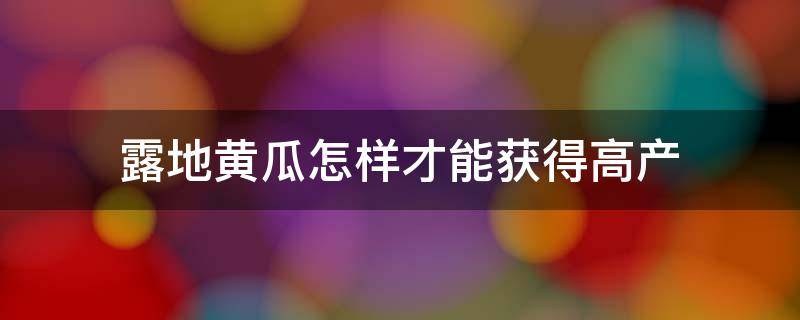 露地黄瓜怎样才能获得高产 露地黄瓜产量