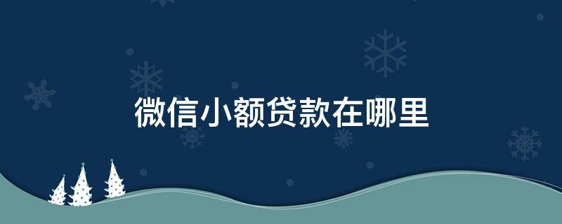 微信小额贷款在哪里（微信小额贷款在哪里申请）