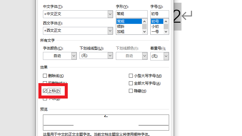 上标表示形式怎么设置