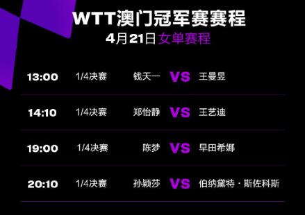 2023WTT澳门冠军赛赛程直播时间表4月21日 今天澳门乒乓球比赛对阵表图